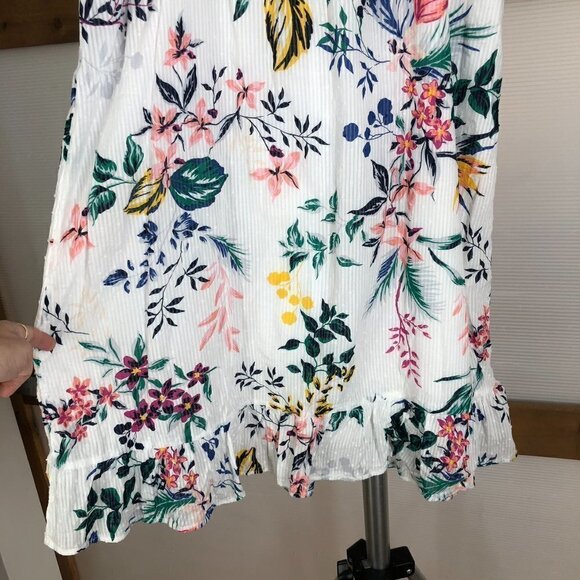JOE FRESH White Multicolor Floral Ruffle Sleeveless Lined Maxi Summer Dress Sz L - Picture 9 of 12